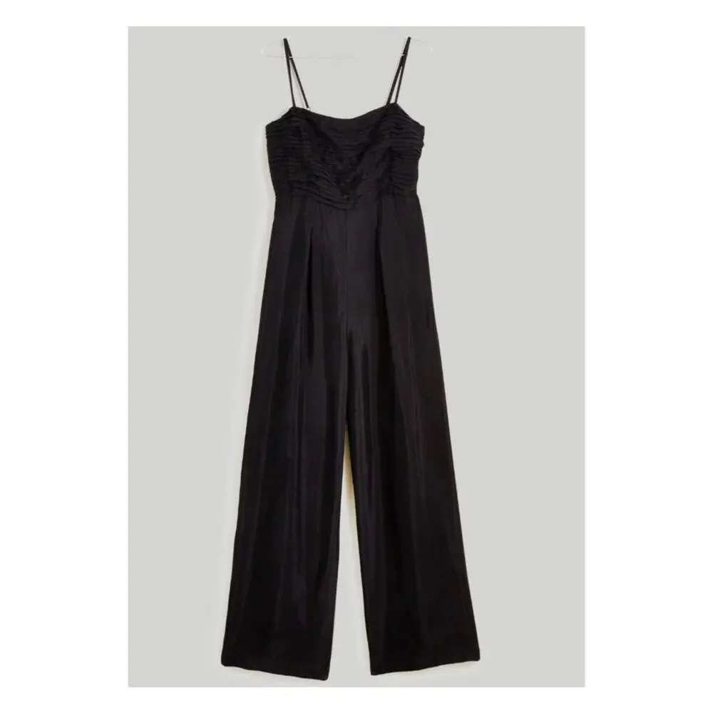 Madewell Ruched Drapey Silky Crop Straight Leg Jumpsuit True Black 14 NWT $138 - Picture 6 of 7